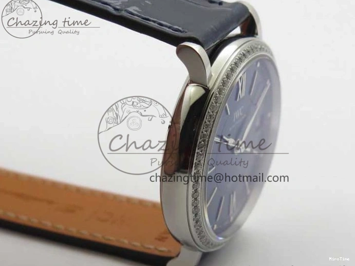 MIROTIME 1224 Portofino 37mm SS V7F 1:1 Best Edition Blue Dial Diamonds Bezel on Blue Leather Strap A Chic 7093